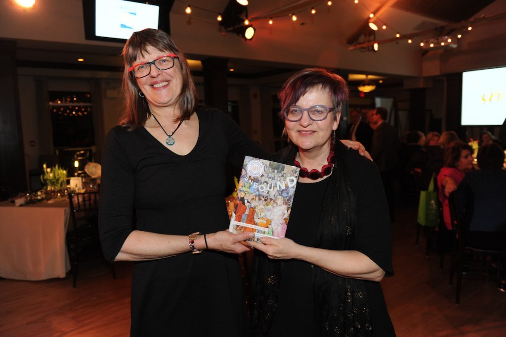 Unbound contributors Erin Moure and Marusya Bociurkiw accept the 2018 Kobzar Literary Award